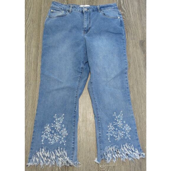 Est 1946 Denim Jeans Embroidered Beads Size 12 Women Highrise Fringe Boho Blue - Picture 1 of 12